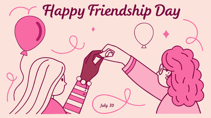 Happy friendship day celebrate best friends forever with balloons and diverse people together on july 30th