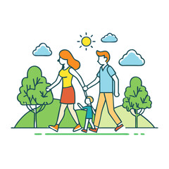 Obraz premium Family enjoying a sunny day walking together in a park