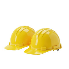Fototapeta premium A vibrant yellow hard hat, a standard safety helmet with its brim facing forward, isolated against a pristine transparent background with copy space, illuminated by even studio lighting, concept