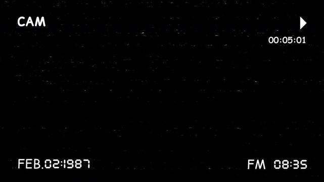 VHS Recording Overlay. Background Effect. Videocassette recorder (VCR) Play. Camera screen recording with VHS glitch effect displaying