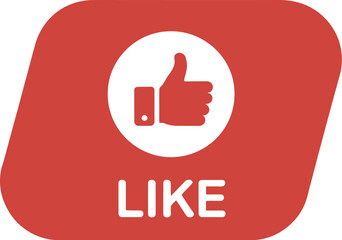 Obraz premium A red rectangular like button with rounded corners featuring a white thumbs up icon and the word like