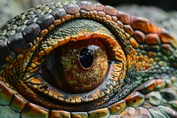 Fototapeta premium Extreme close up of a reptile eye, revealing intricate details of its scales and skin texture