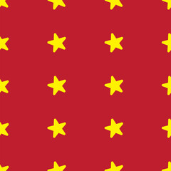 Seamless pattern with yellow stars on a red background. Bright and playful design perfect for kids' products, party decor, festive wrapping paper, textiles, or cheerful graphic projects.