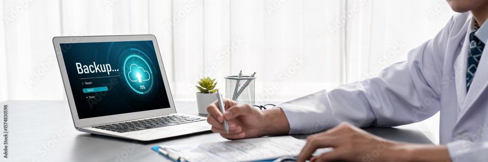 Poster backup storage data internet technology business concept. database storage cloud technology file dat