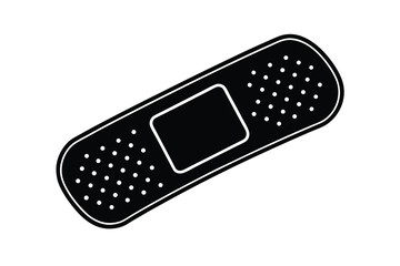 Black and White Illustration of an Adhesive Bandage for Wound Care and First Aid