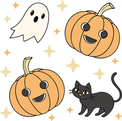 Cute cartoon animal pumpkin heads: a funny Halloween set with a tiger, lion, bear, cat, and dog illustration