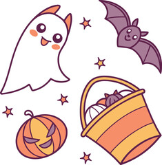Here's a cute cartoon animal vector collection of Halloween monster icons