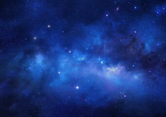 Fototapeta premium Vast expanse of blue night sky filled with shimmering stars and vibrant nebulae in a galaxy of infinite wonder