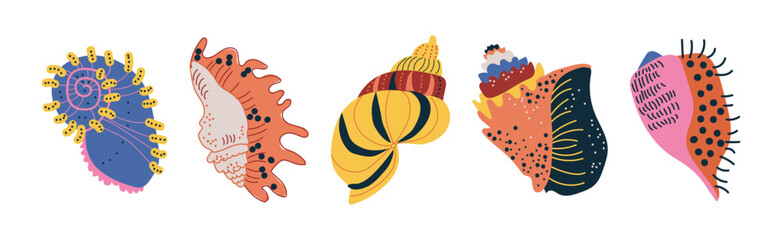 Colorful Tropical Shell as Underwater Sea Bottom Element Vector Set