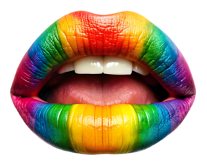 lips vibrant rainbow tongue isolated on white background, png, ai generated.