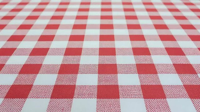 Vibrant red and white gingham checkered pattern background. Classic tablecloth texture for picnics, home decor, or festive designs. Clean, empty surface with ample copy space.