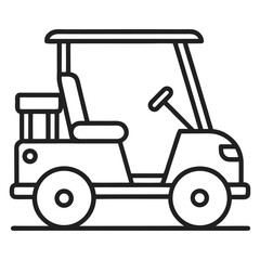 Simple outline drawing of a golf cart isolated on white background