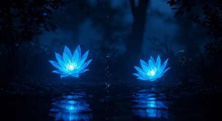 Luminous blue lotus pond reflection