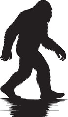 Bigfoot Yeti Black & white silhouette who is waling on a floor