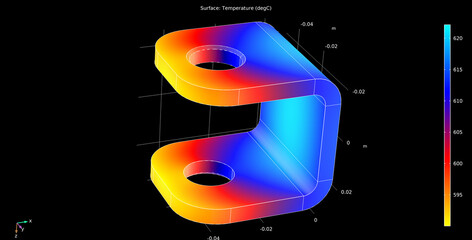 Metal bracket drawing. Computer technic 3d  modeling of steel mechanical part.  Thermal cad analysis. Investigation of temperature  distribution on surface of machine detail.  © TKalinovskaya