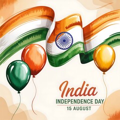 Indian flag and balloons celebrate independence day on august 15