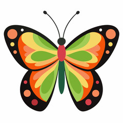 Colorful abstract butterfly graphic with black outline and dots insect animal