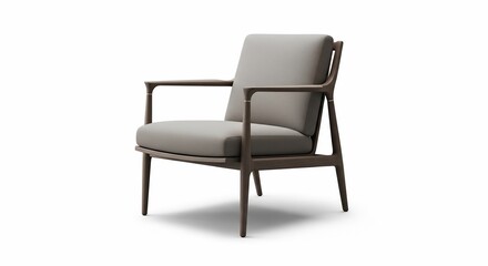 Elegant Armchair with Wooden Frame and Neutral Upholstery on White Background