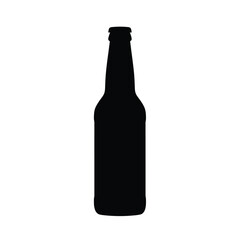 Black silhouette of a beer bottle on white background