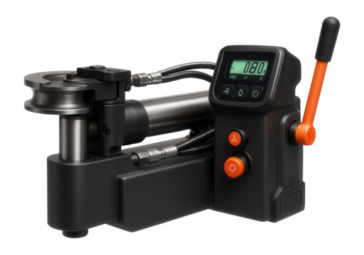 Heavy-duty hydraulic tube bender with a horizontal layout and digital display for an industrial pipeline manufacturer