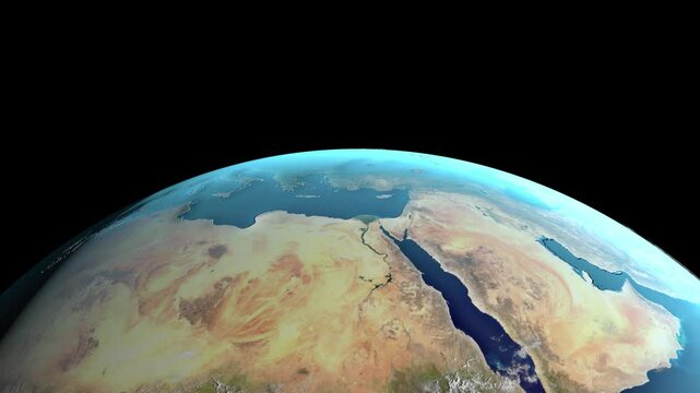 3D Realistic Side View of Earth Showing Middle East and North Africa  360&deg; Planet Rotation
