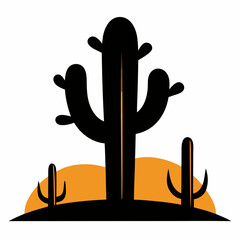 Black Saguaro Cactus Silhouette with Orange Desert Sunset vector