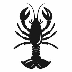 Black silhouette of a crayfish with claws and tail lobster crustacean