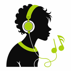 Black silhouette of a person with curly hair wearing headphones listening to music