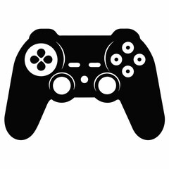 Black video game controller icon with white buttons and directional pad play gaming