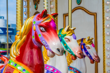 Carousel or Merry-Go-Round horse amusement ride, Funfair themed element