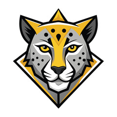 Striking jaguar head shows yellow accents, black spots, and a bold diamond background