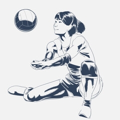Obraz premium Female volleyball player performing a dig in a seated pose isolated vector sports illustration on white background