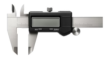 Digital caliper with an LCD display and stainless steel body for precise measurement in a machine tool factory
