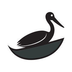 Pelican Sitting Quietly On Rowboat Silhouette