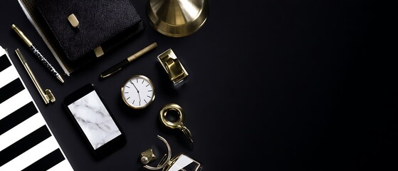 Elegant workspace with black and gold accents