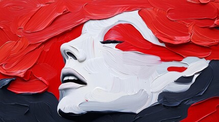 Vibrant abstract artwork featuring a woman's profile with bold red and white hues, evoking a sense of emotion.