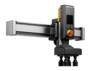 Cartesian coordinate robot with a vacuum pick-up tool for sorting flat items in a printing factory.