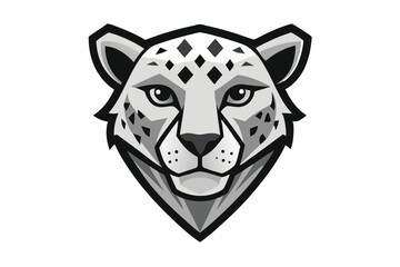 Striking leopard head with geometric spots displays a bold, modern, monochrome design