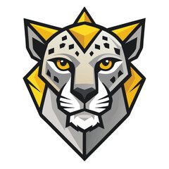 Geometric snow leopard portrait with yellow accents creates a unique and stylized appearance