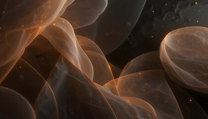 Abstract Gold Shimmering Fabric: Elegant, Luxurious, Dark Background,  Flowing Drapes, Glowing Particles.