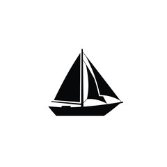 Black sailboat silhouette with lowered sails sailing