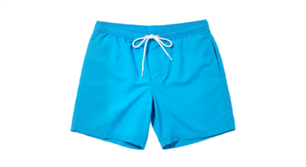 Vibrant Blue Swim Shorts with Drawstring Waist Against White Background, Symbolizing Summer Fun, Comfort, and Active Lifestyle