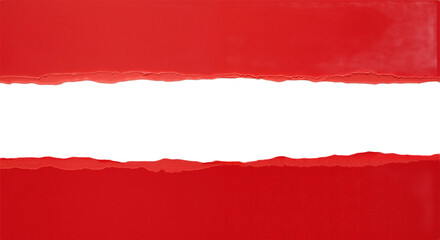 Bold Red Background with Torn Paper Strips Against White, Symbolizing Creativity, Disruption, and Conceptual Storytelling.