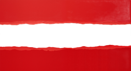 Bold Red Background with Torn Paper Strips Against White, Symbolizing Creativity, Disruption, and Conceptual Storytelling.