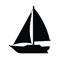 Black silhouette of a sailboat with furled sail sailing