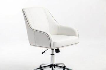 White Leather Office Chair Chrome Base Swivel Adjustable