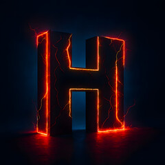 Fiery Lava-Lit Capital H: Dark, Dramatic 3D Render, Abstract Energy Concept