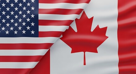 United States and Canada Flags Intertwined Symbolizing Strong Bilateral Relations and Border Partnership