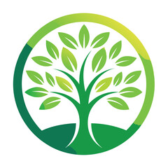 Stylized green tree of life with gradient circle emblem