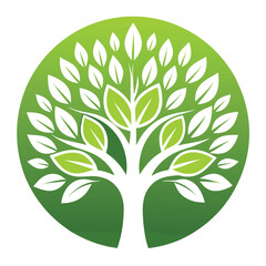 Stylized green tree of life with white branches and leaves inside a circle